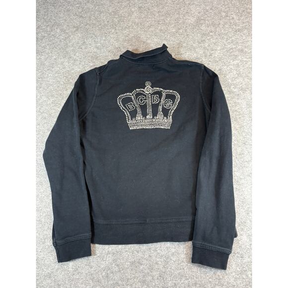 BCBGMAXAZRIA Full Zip Jacket Womens Medium Black Sequin Bling Crown Logo - Picture 1 of 9